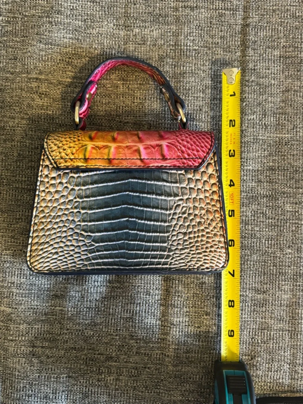 Croc-Embossed Mini Top-Handle Bag Pink and Orange Gradient - Picture 6 of 7